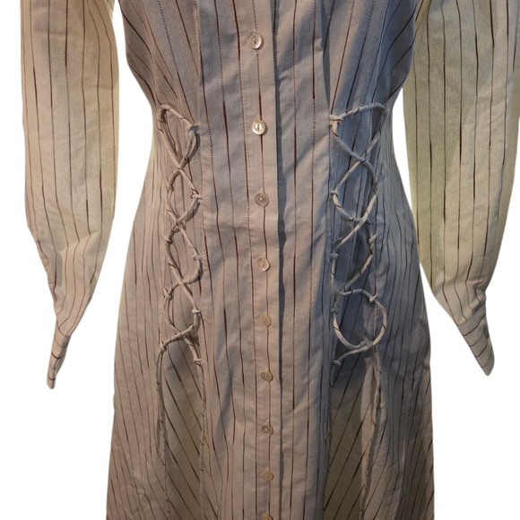 Trina Turk Long Sleeve Striped Shirtdress White Brown XS - Picture 5 of 8